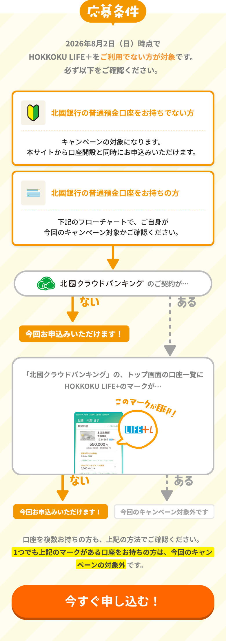【応募条件】2026年8月2日（日）時点でHOKKOKU LIFE＋をご利用でない方が対象です。（口座を複数お持ちの方：HOKKOKU LIFE＋ご利用の口座を一つでもお持ちの方はキャンペーンの対象外です。）
