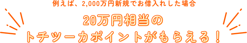 例えば、2,000万円新規でお借入れした場合、20万円相当のトチツーカポイントがもらえる！